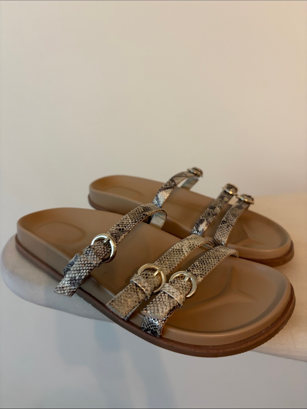 J. Crew Factory Size 8 Women's Snake-Embossed Three Strap Slide Sandals